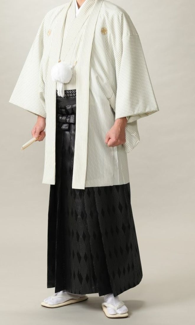 白ストライプ紋服/袴セット