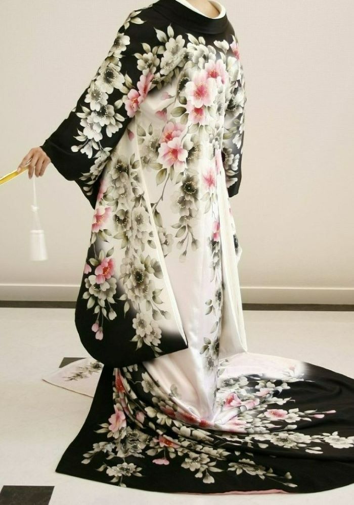 墨絵桜尽し白黒トレーン